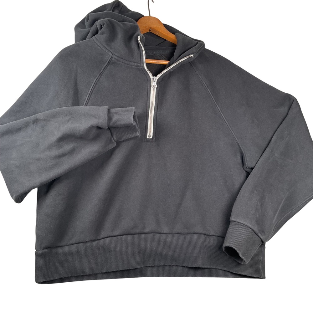 Vuori Restore Half Zip Hoodie Womens L Black Organic Cotton Fleece Pullover